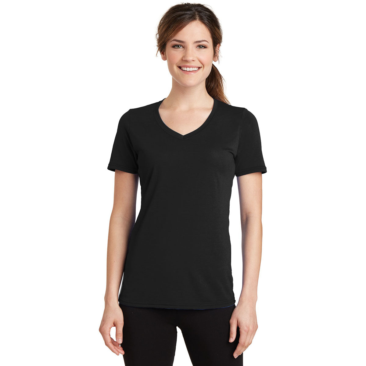 Ladies Performance V-Neck Moisture Wicking V-Neck Tee With Or Without Protective Underarm Shields Style #LST353 - kleinerts.com