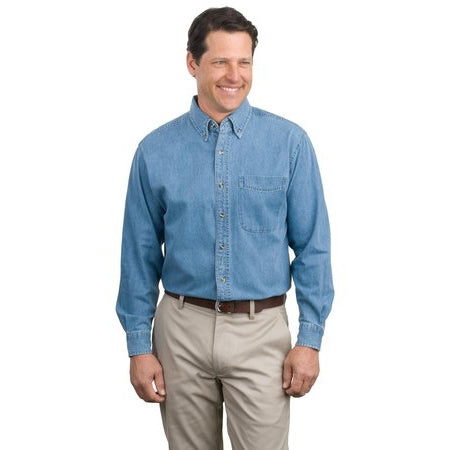 Long Sleeved Men's Denim Shirt With Underarm Shields Style # S600 - kleinerts.com