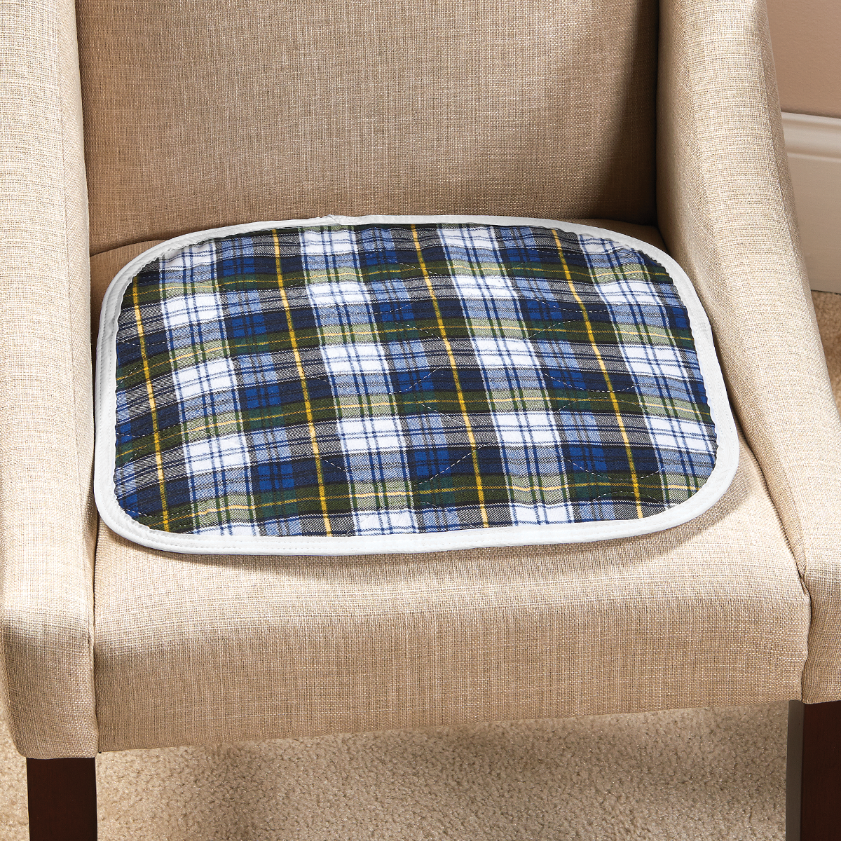 CareFor™ Deluxe Green Plaid Reusable Chair Pad. Style #1969GP.