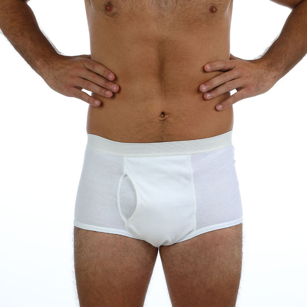 Mens' Sweat-Resistant, Stain-Resistant 100% Interlock Cotton Briefs With 6 Ply Absorbent/Water-Proof, Integrated Crotch/Back Panel Style # M002 - kleinerts.com