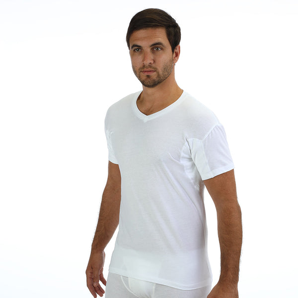 Regular Fit V-Neck Undershirt With Absorbent, Sweat-Proof, Enlarged, Sewn-In Underarm Shields Style #RSC04 - kleinerts.com